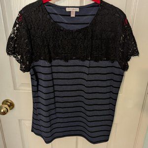 Lace Embellished Basic Tee (blue)